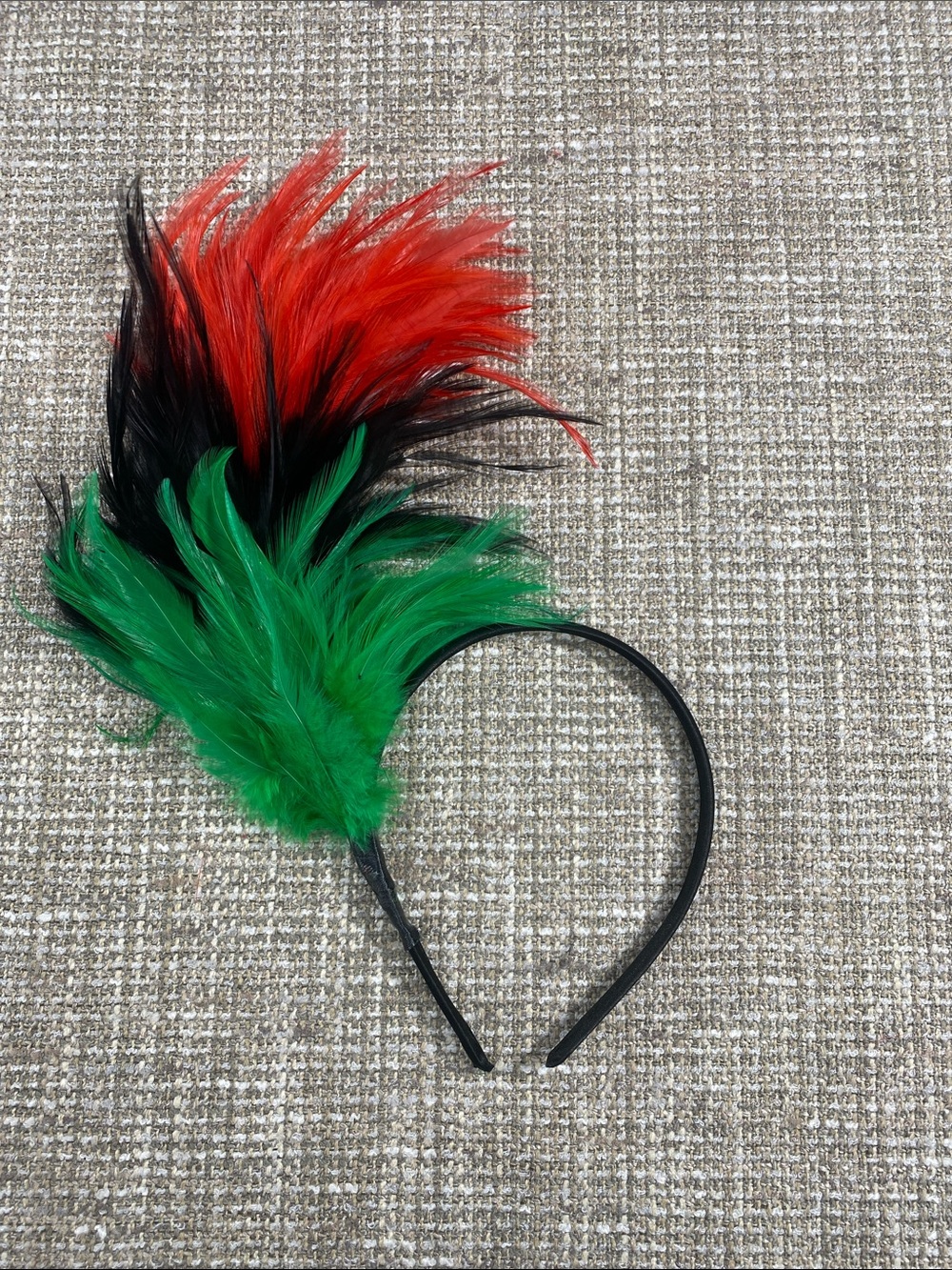 Feather Headband with Red, Black, and Green Plume bendable dress up costumes